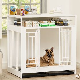 43.3 inch Dog Crate Furniture for Large Dogs,Wooden Dog Crate with Divider,Double Door Dog Kennel with Three Drawers Storages