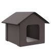 PawHut Heated Cat Houses for Outdoor and Indoor, Portable Kitty Shelter, Waterproof and Insulated, Brown