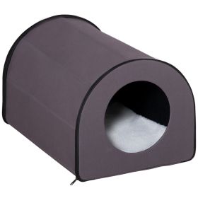 PawHut Dome Heated Cat House Portable and Waterproof Pet Shelter for Kitty in Winter, Brown