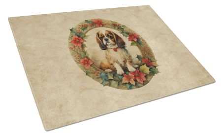 NEW English Toy Spaniel Christmas Flowers Glass Cutting Board Decorative Tempered Glass Kitchen Cutting and Serving Board Large Size Chopping Board