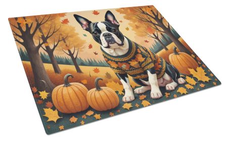 NEW Boston Terrier Fall Glass Cutting Board Decorative Tempered Glass Kitchen Cutting and Serving Board Large Size Chopping Board