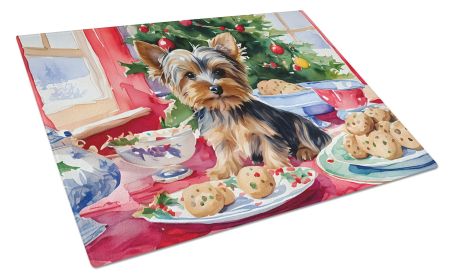 Yorkshire Terrier Yorkie Christmas Cookies Glass Cutting Board Decorative Tempered Glass Kitchen Cutting and Serving Board Large Size Chopping Board