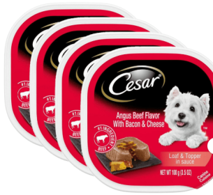 (4 pack) Cesar Loaf And Topper Angus Beef With Bacon And Cheese Wet Dog Food, 3.5 Oz Tray