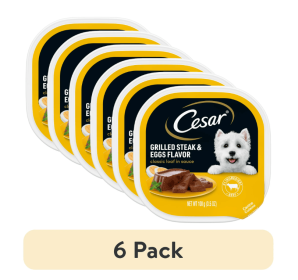 (6 pack) Cesar Classic Loaf In Sauce Grilled Steak & Eggs Dog Food, 3.5 Oz Easy Peel Tray