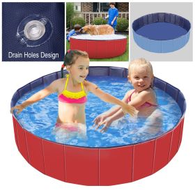 4X4FT Foldable Pet Swimming Pool PVC Kiddie Baby Dog Swim Pool Bathing Tub Playmat Kids Pools (Color: Red)