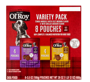 Ol' Roy Cuts in Gravy Wet Dog Food Variety Pack, Tender Morsels Filet Mignon Flavor and Tender Morsels Grilled Chicken Flavor, 3.5 oz (8 Pack) (Ol' Roy: Ol' Roy)